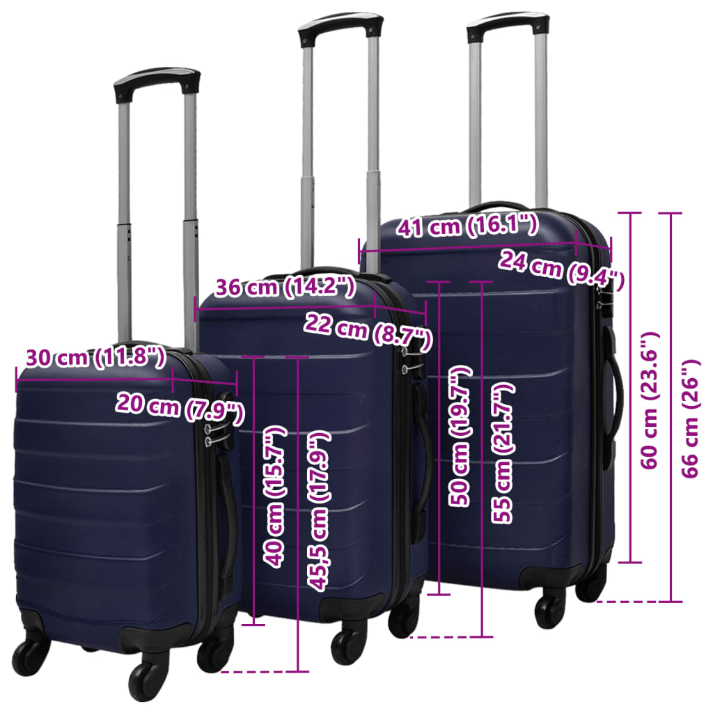 hardcase trolleysæt 45,5/55/66 cm blå