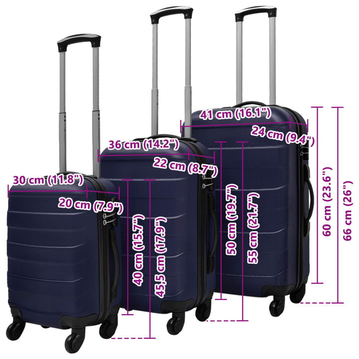 hardcase trolleysæt 45,5/55/66 cm blå