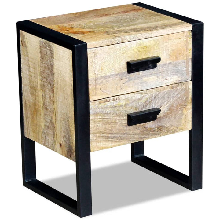 sidebord med 2 skuffer massivt mangotræ 43x33x51 cm
