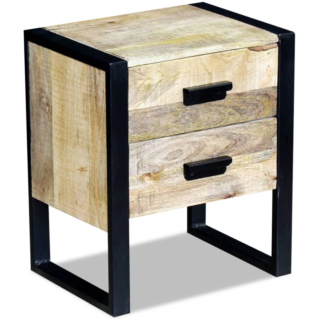 sidebord med 2 skuffer massivt mangotræ 43x33x51 cm