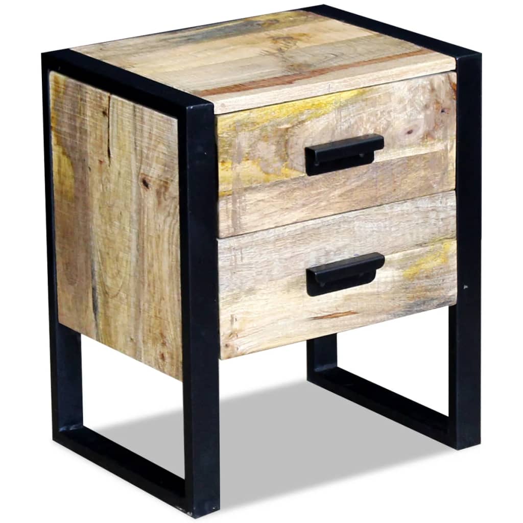 sidebord med 2 skuffer massivt mangotræ 43x33x51 cm