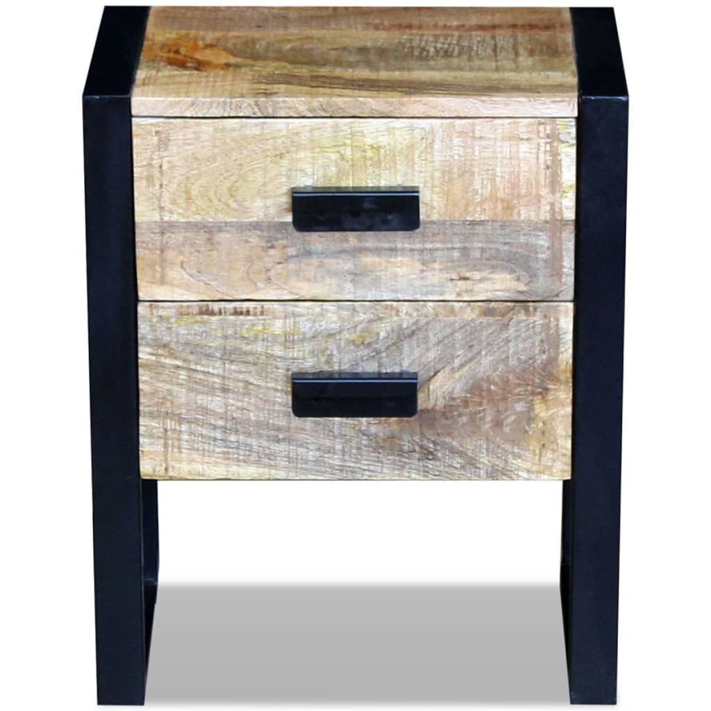 sidebord med 2 skuffer massivt mangotræ 43x33x51 cm
