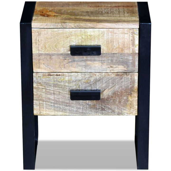 sidebord med 2 skuffer massivt mangotræ 43x33x51 cm