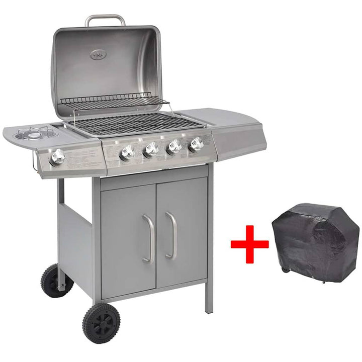 gasgrill 4 + 1 grillzoner sølvfarvet