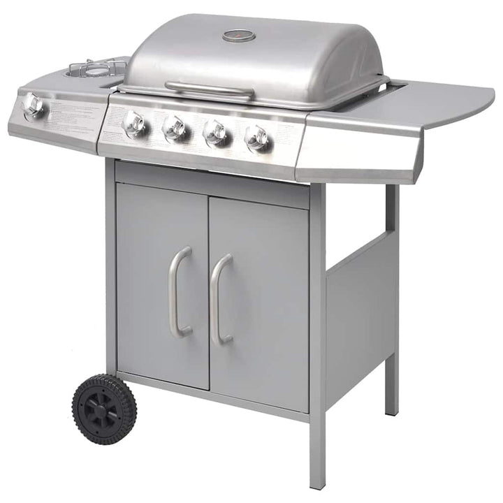 gasgrill 4 + 1 grillzoner sølvfarvet