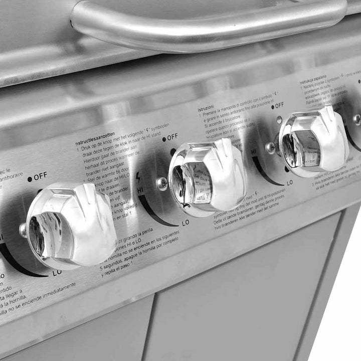 gasgrill 4 + 1 grillzoner sølvfarvet