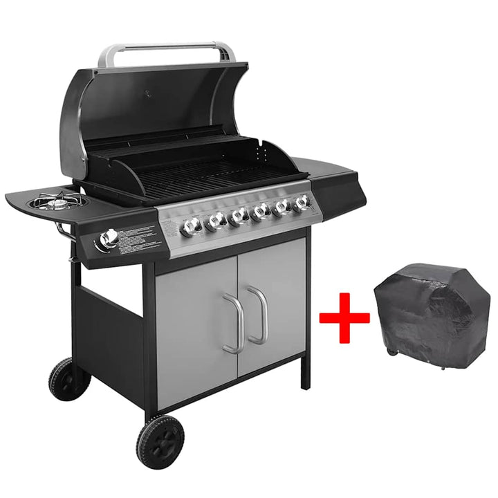 gasgrill 6 + 1 grillzoner sort og sølvfarvet