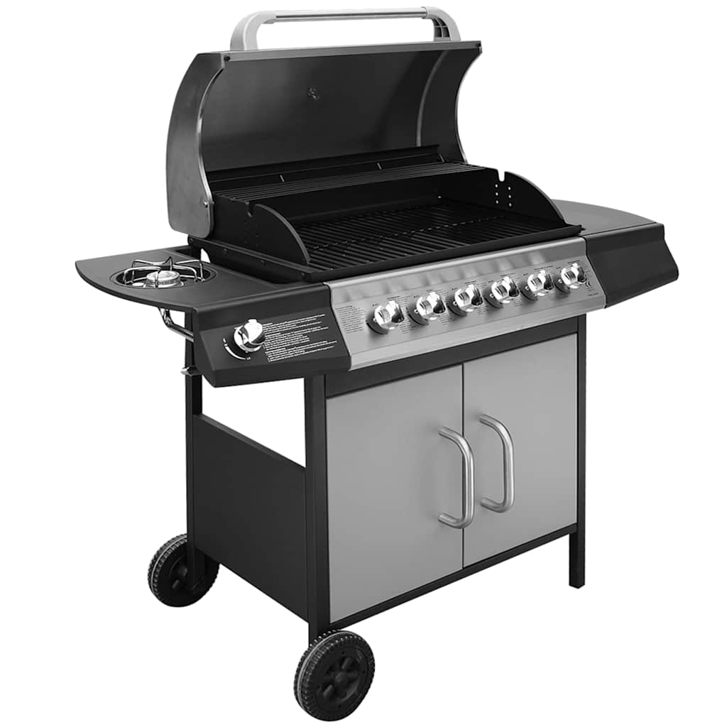 gasgrill 6 + 1 grillzoner sort og sølvfarvet