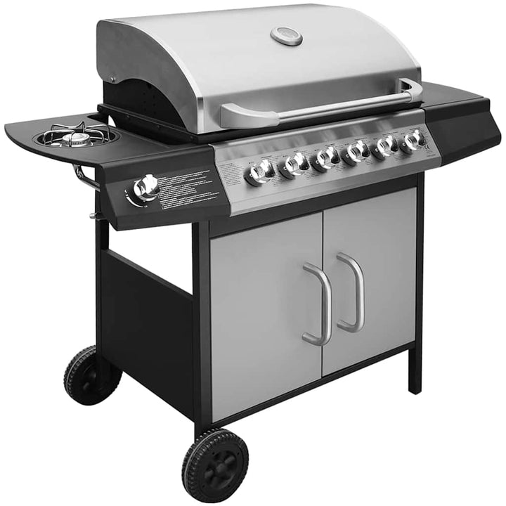 gasgrill 6 + 1 grillzoner sort og sølvfarvet