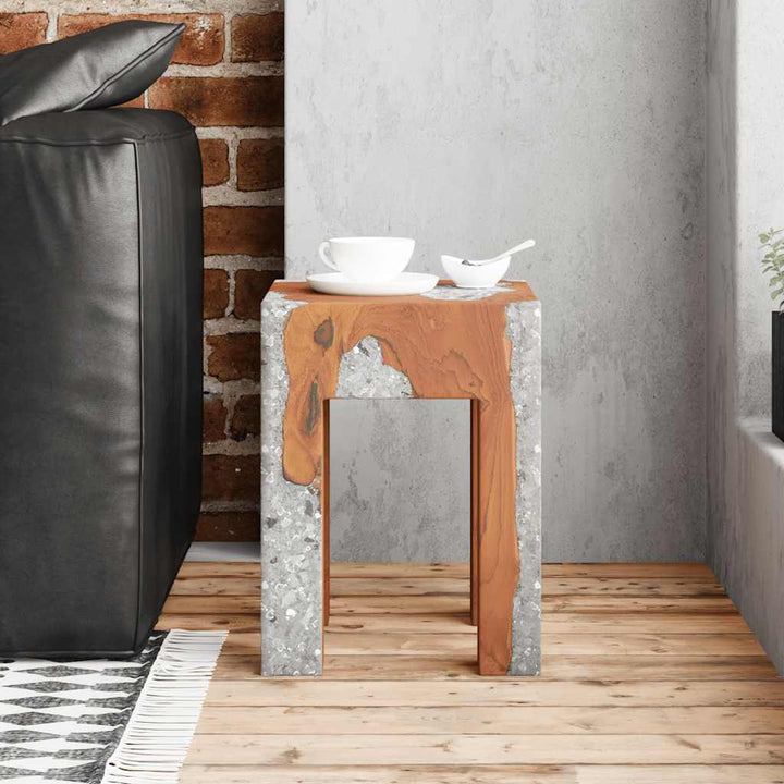 taburet massivt teaktræ og resin