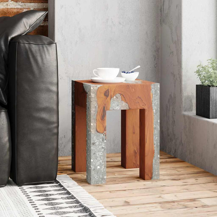taburet massivt teaktræ og resin