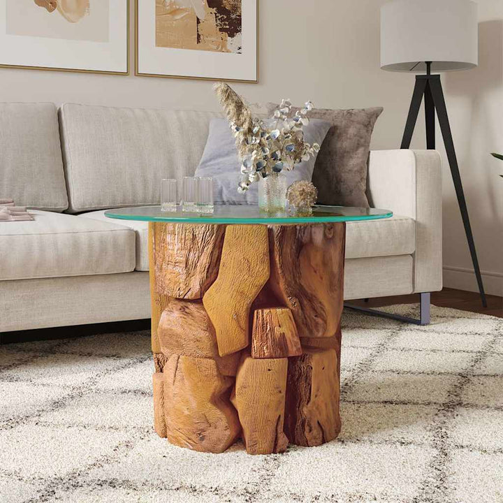 sofabord 60 cm massivt teak-drivtømmer