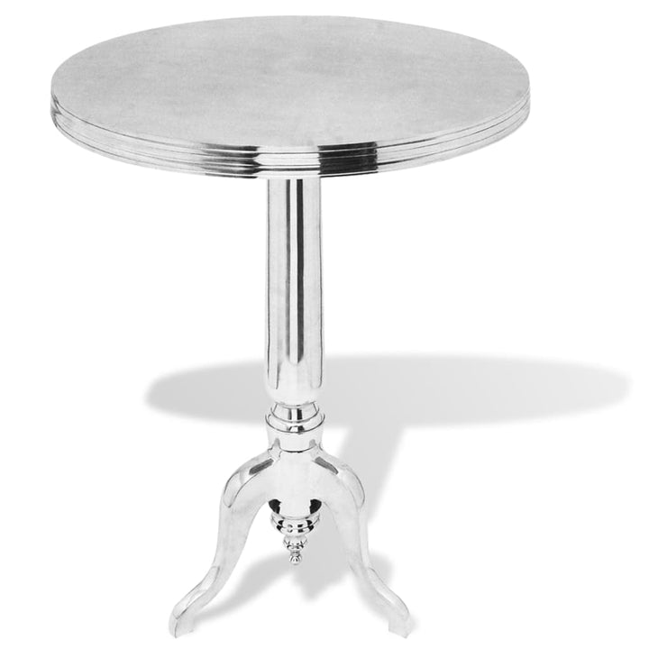 rundt sidebord i aluminium sølv