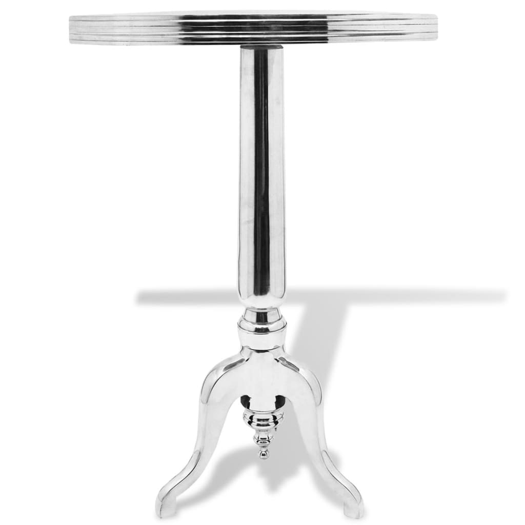 rundt sidebord i aluminium sølv