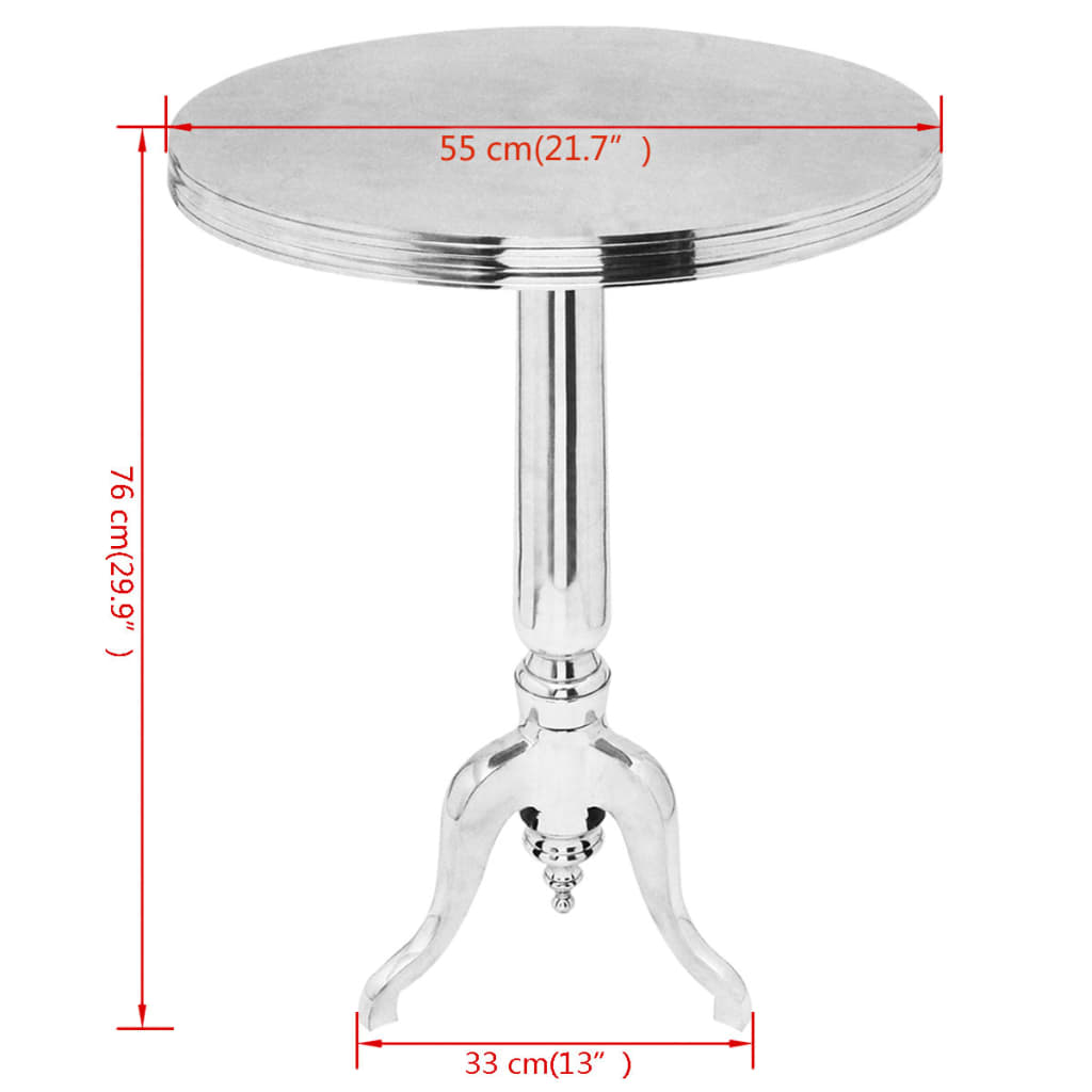 rundt sidebord i aluminium sølv