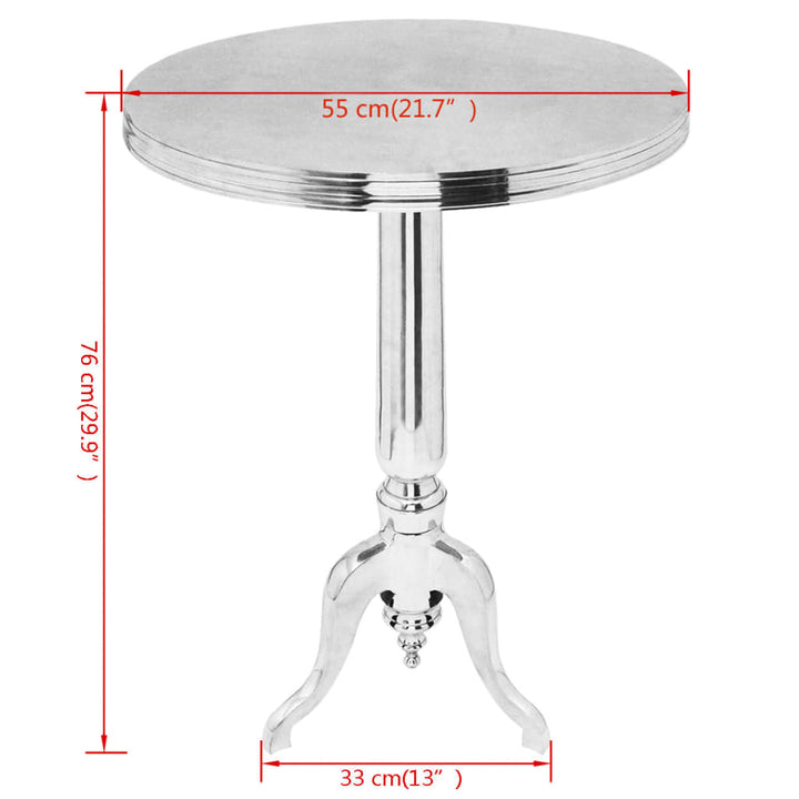 rundt sidebord i aluminium sølv