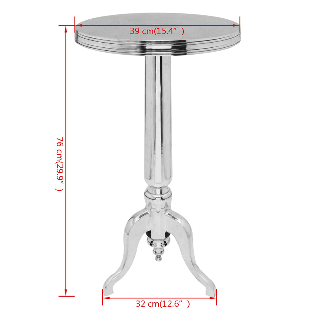 sidebord rundt aluminium sølvfarvet