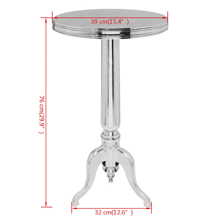 sidebord rundt aluminium sølvfarvet
