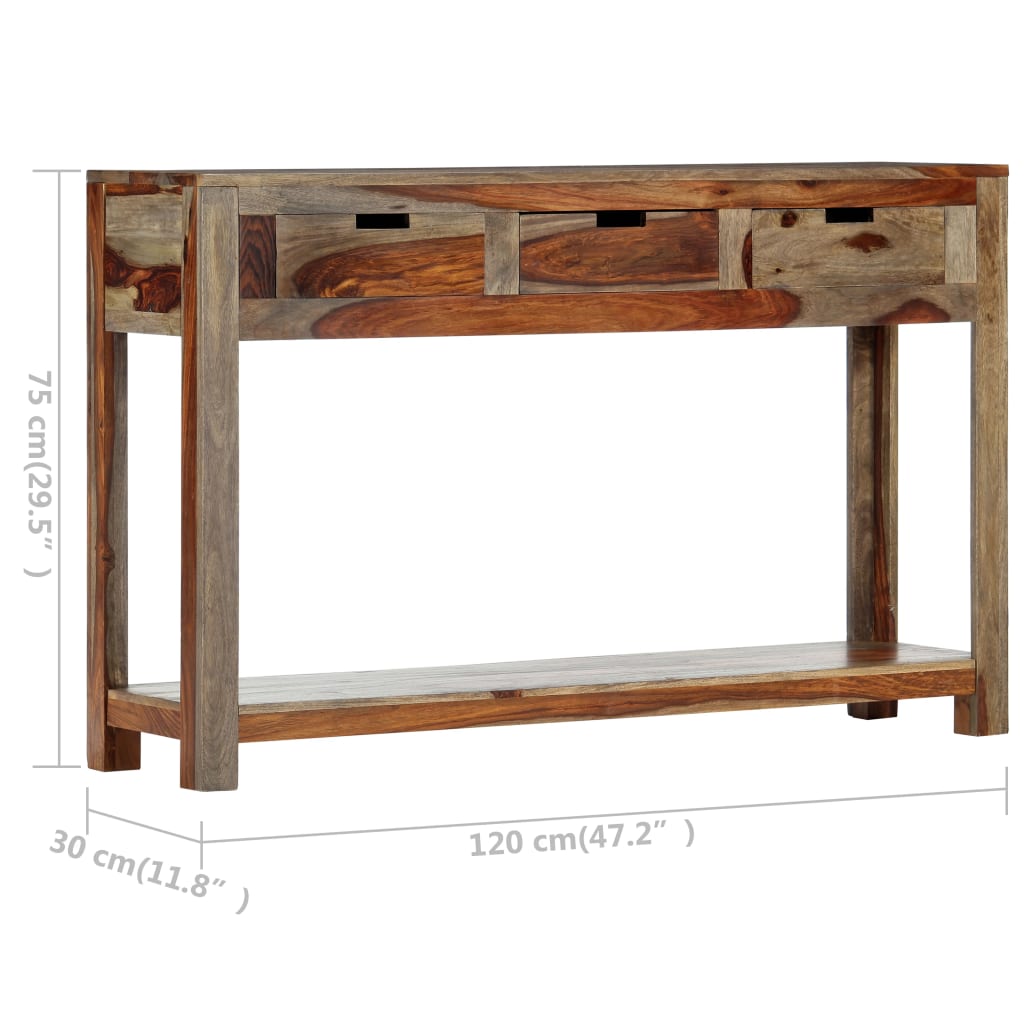 konsolbord med 3 skuffer 120x30x75 cm massivt akacietræ