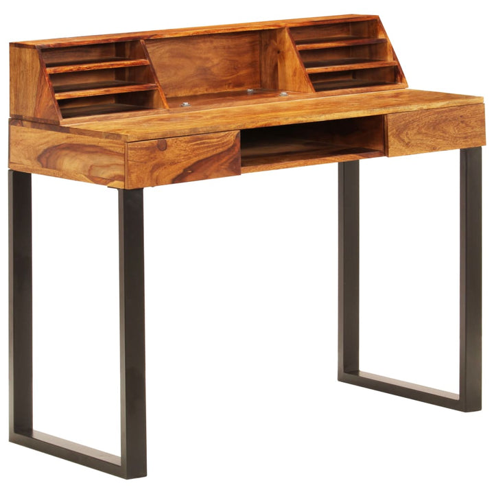 skrivebord massivt akacietræ og stål 110 x 50 x 94 cm