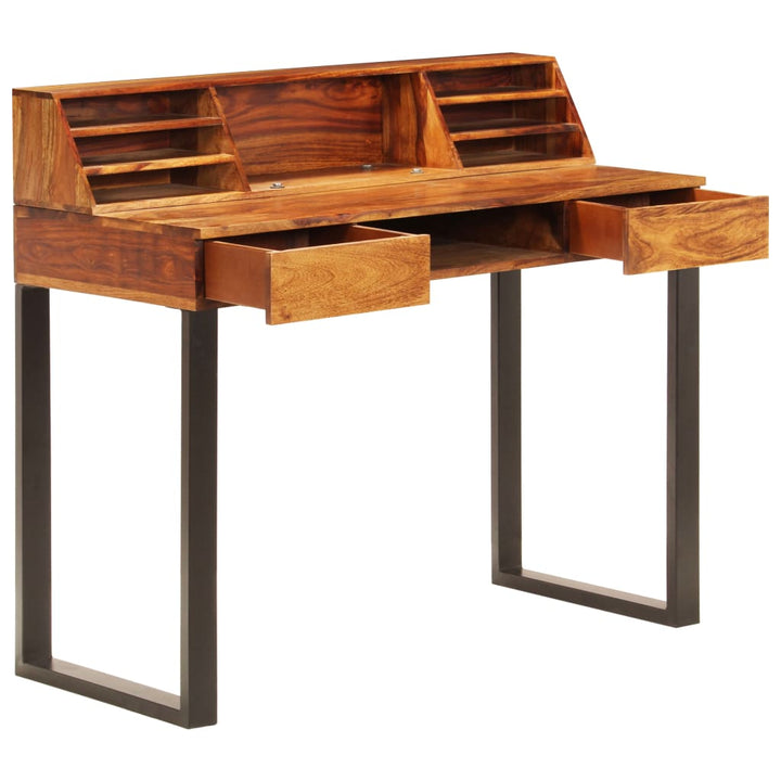 skrivebord massivt akacietræ og stål 110 x 50 x 94 cm