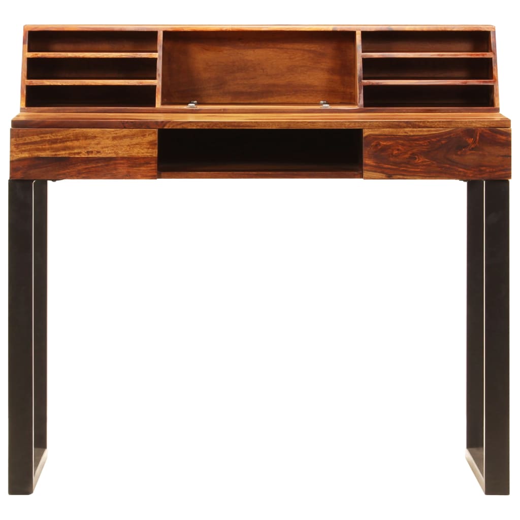 skrivebord massivt akacietræ og stål 110 x 50 x 94 cm