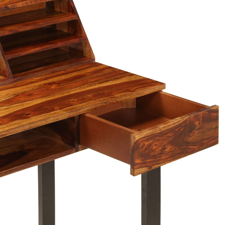 skrivebord massivt akacietræ og stål 110 x 50 x 94 cm