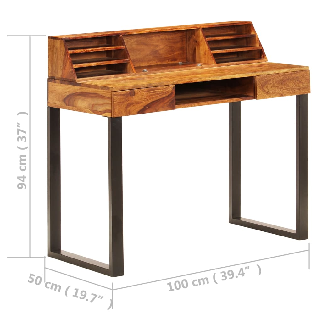 skrivebord massivt akacietræ og stål 110 x 50 x 94 cm