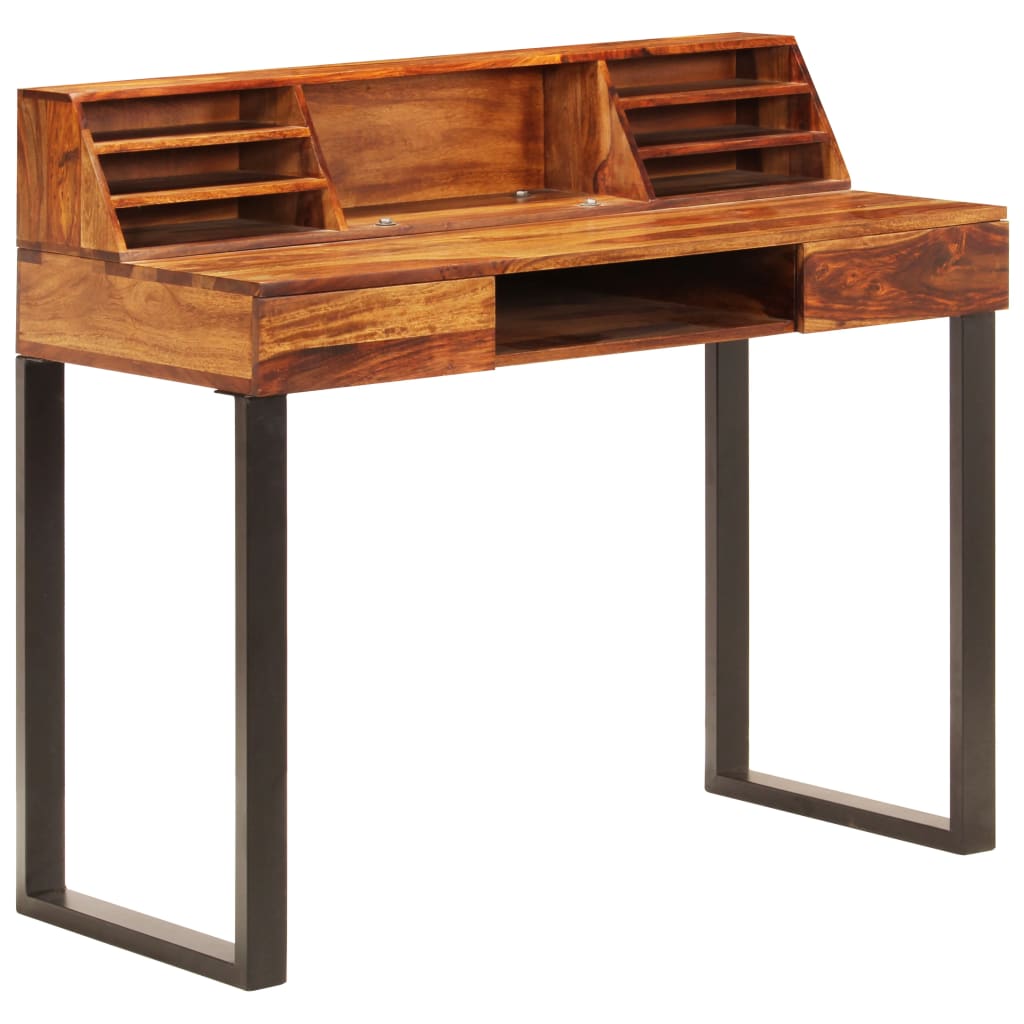 skrivebord massivt akacietræ og stål 110 x 50 x 94 cm