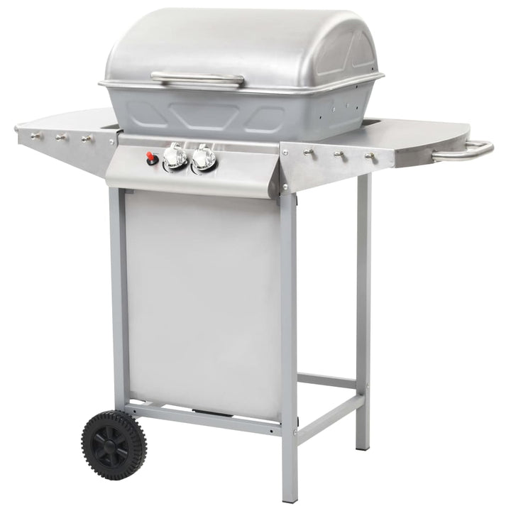 gasgrill med 2 madlavningszoner rustfrit stål sølvfarvet