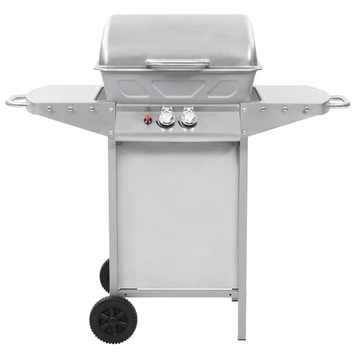 gasgrill med 2 madlavningszoner rustfrit stål sølvfarvet