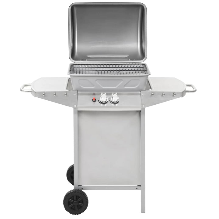 gasgrill med 2 madlavningszoner rustfrit stål sølvfarvet