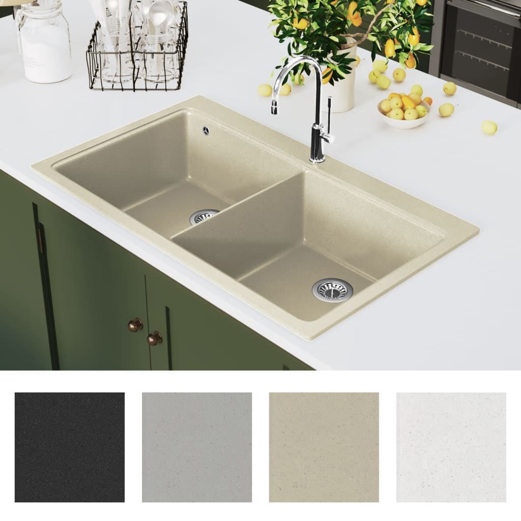 køkkenvask granit dobbelt vask beige