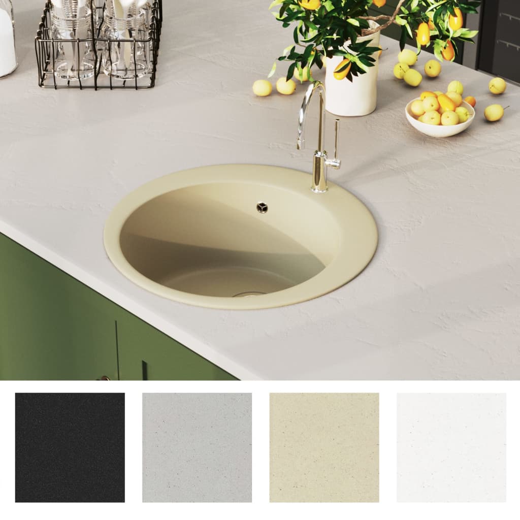 køkkenvask granit enkelt vask rund beige