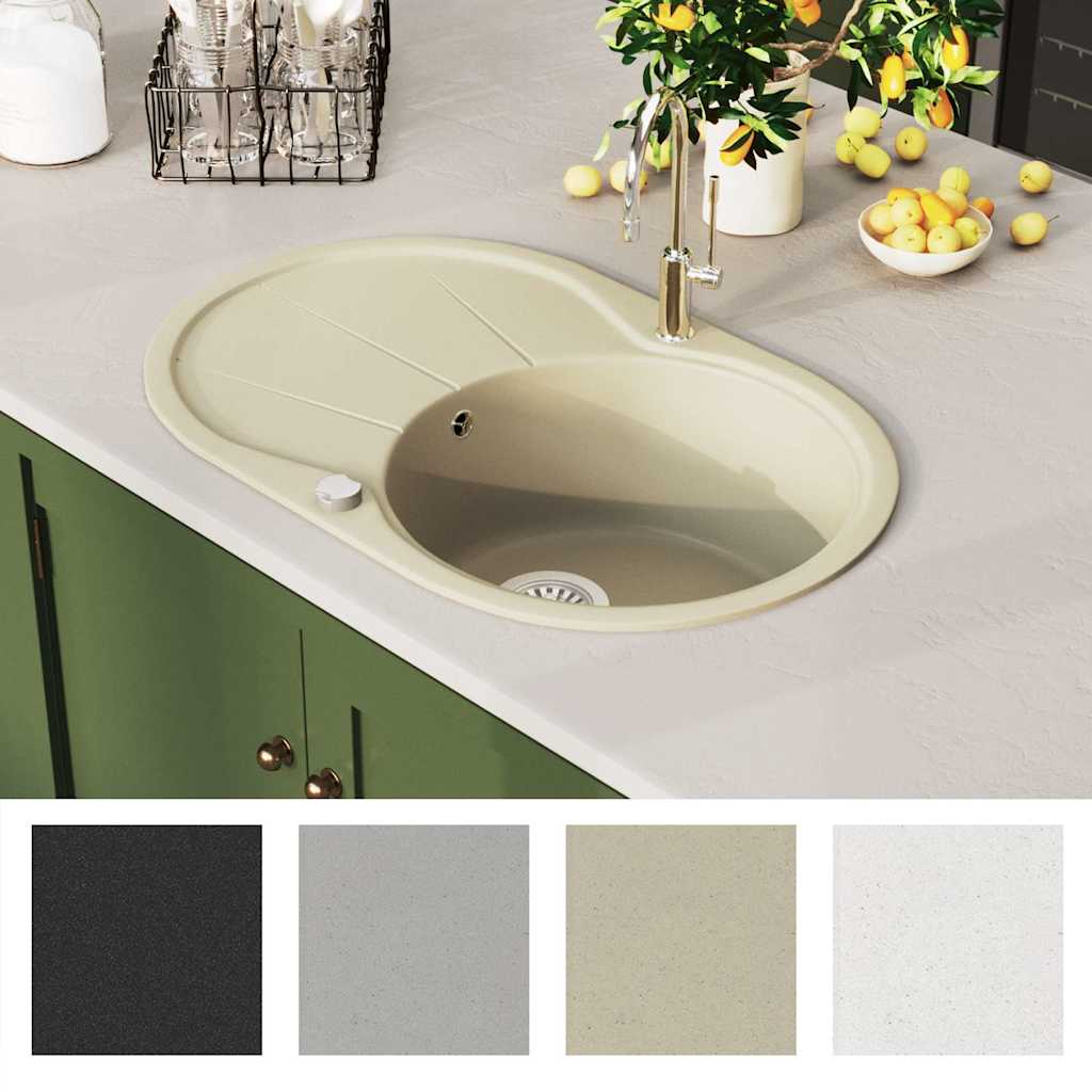 køkkenvask granit enkelt vask oval beige