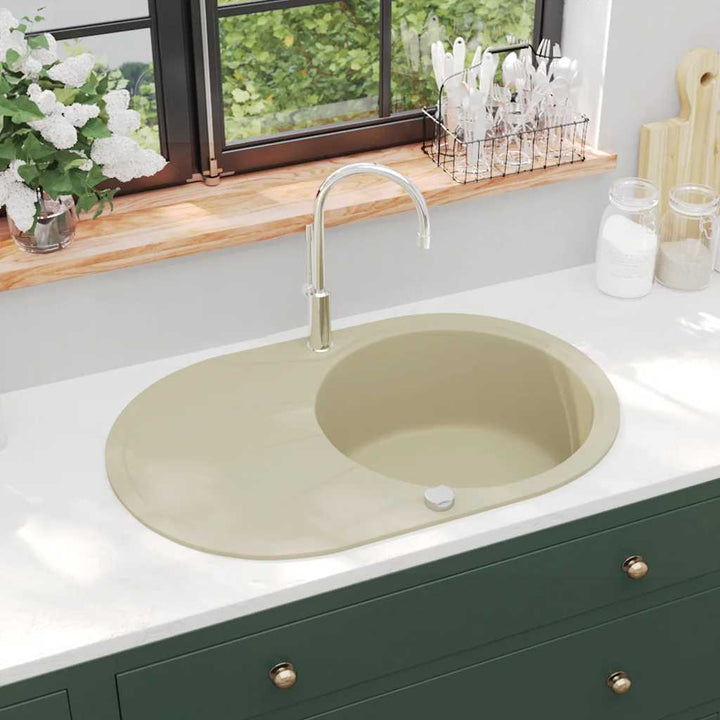 køkkenvask granit enkelt vask oval beige
