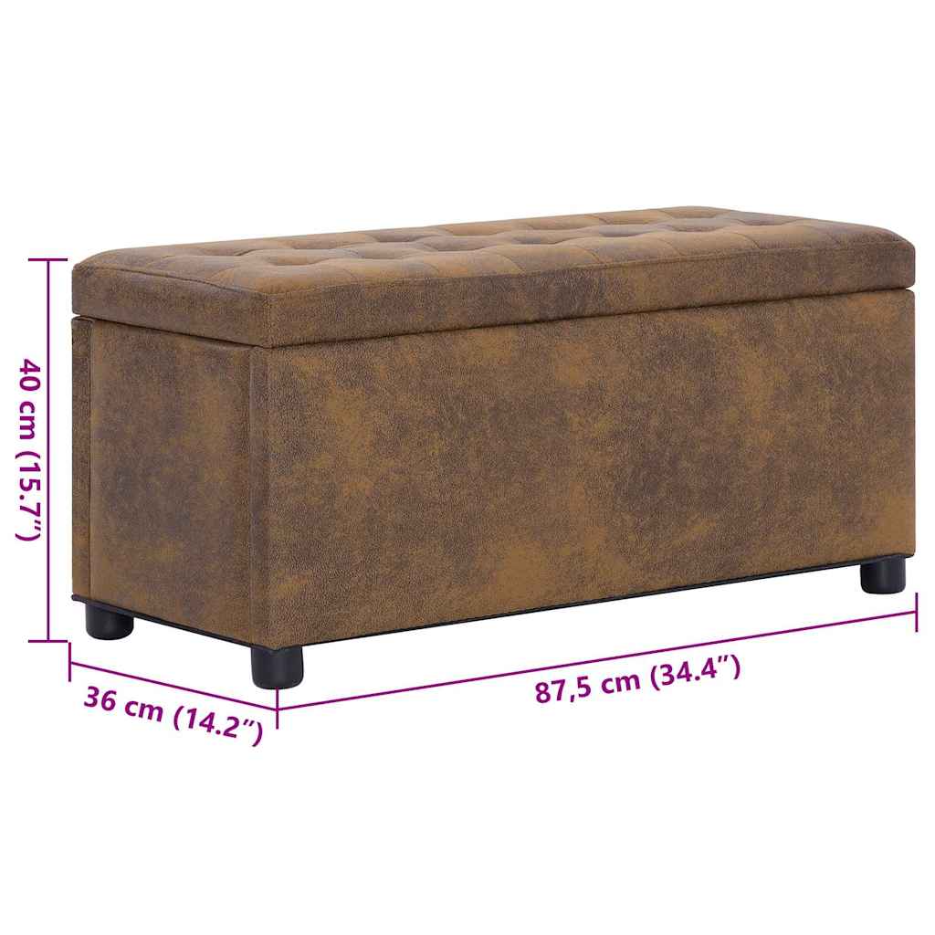 ottoman med opbevaring 87,5 cm imiteret ruskind brun