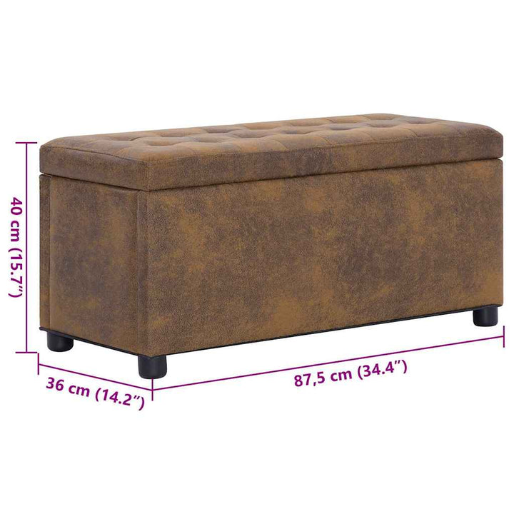 ottoman med opbevaring 87,5 cm imiteret ruskind brun