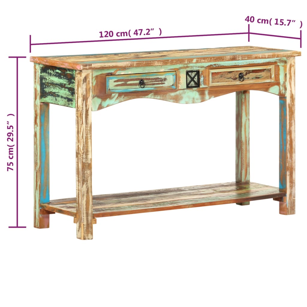 konsolbord 120x40x75 cm massivt genbrugstræ