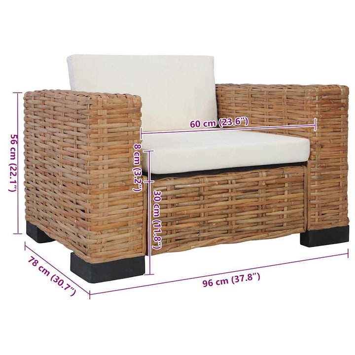 lænestol med hynder naturlig rattan