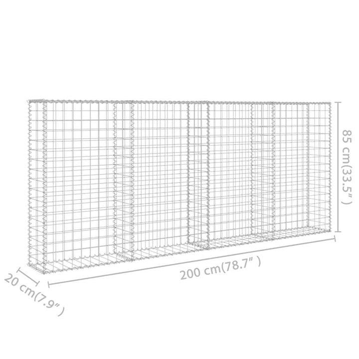 gabionvæg med dæksler galvaniseret stål 200 x 20 x 85 cm