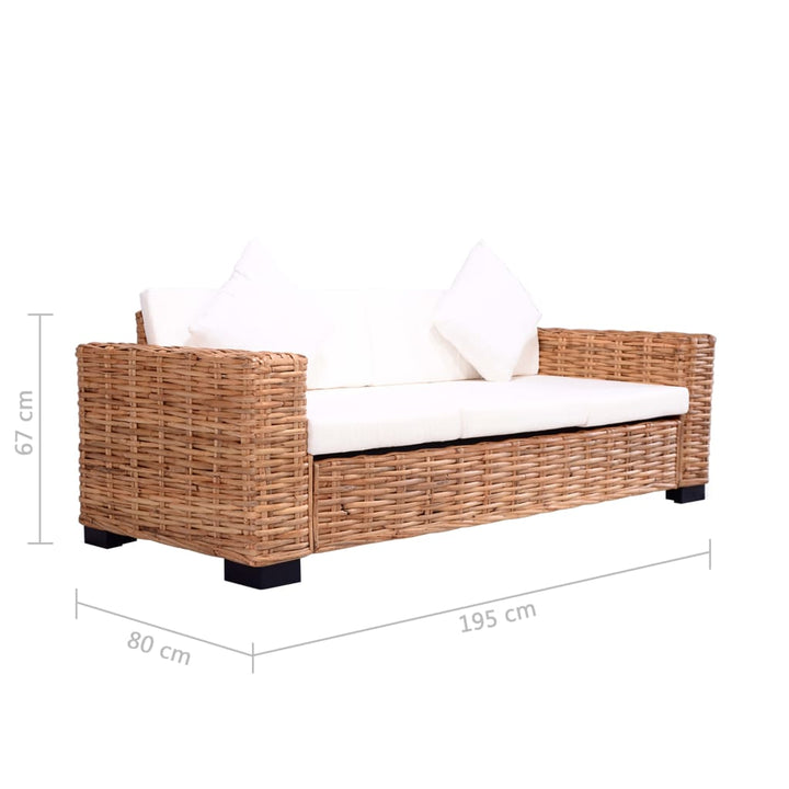 sofasæt i 2 dele med hynder naturligt rattan