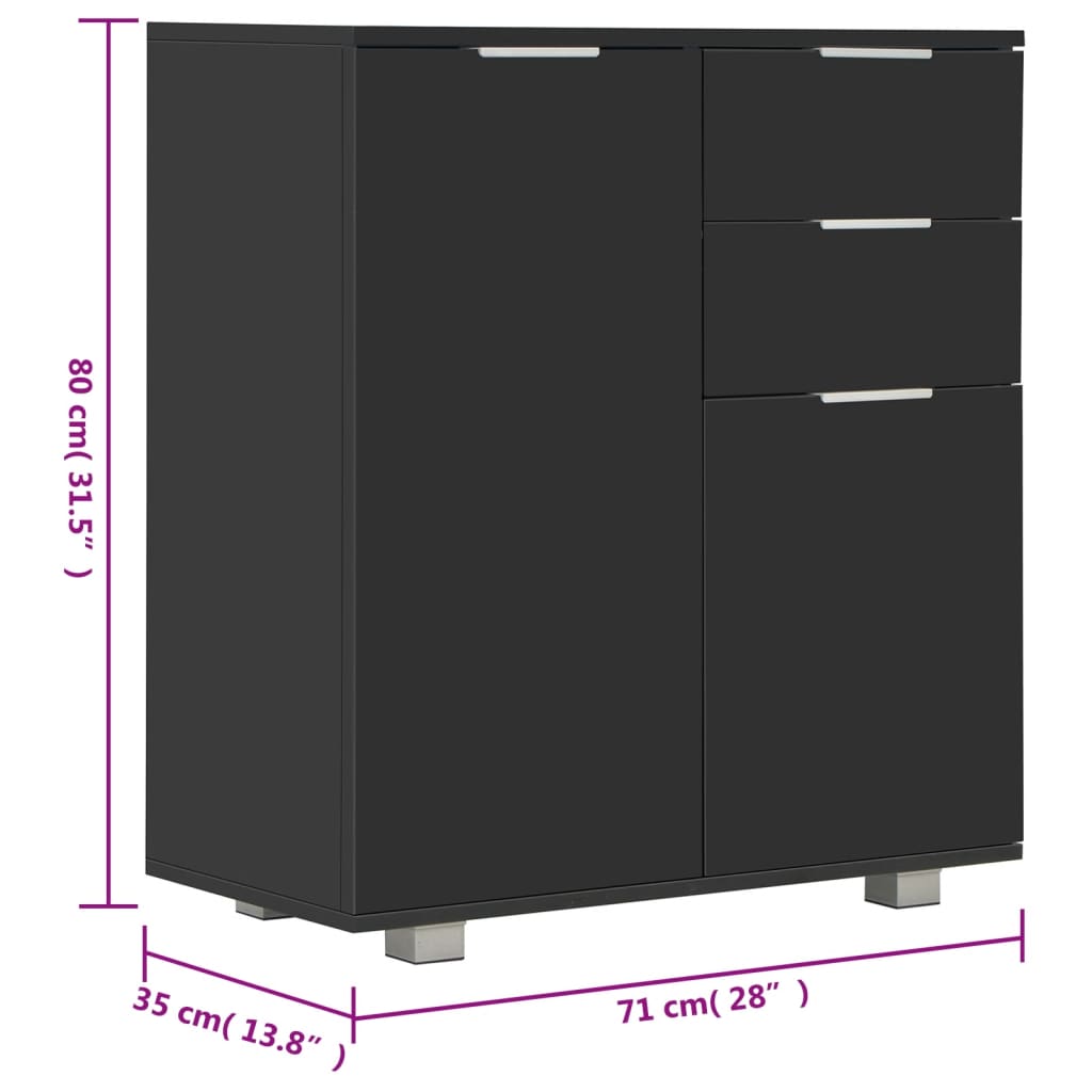 skænk 71x35x80 cm konstrueret træ sort højglans