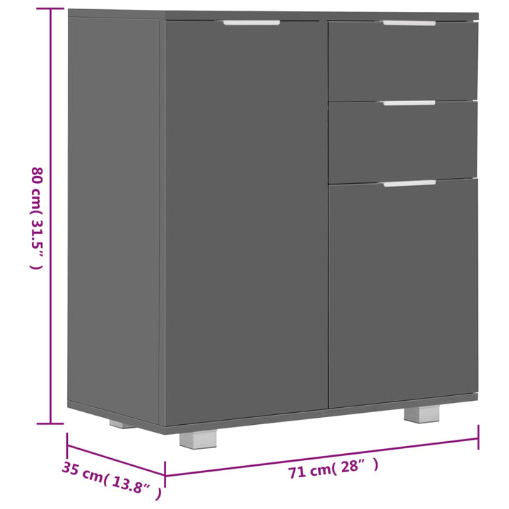 skænk 71x35x80 cm konstrueret træ grå højglans
