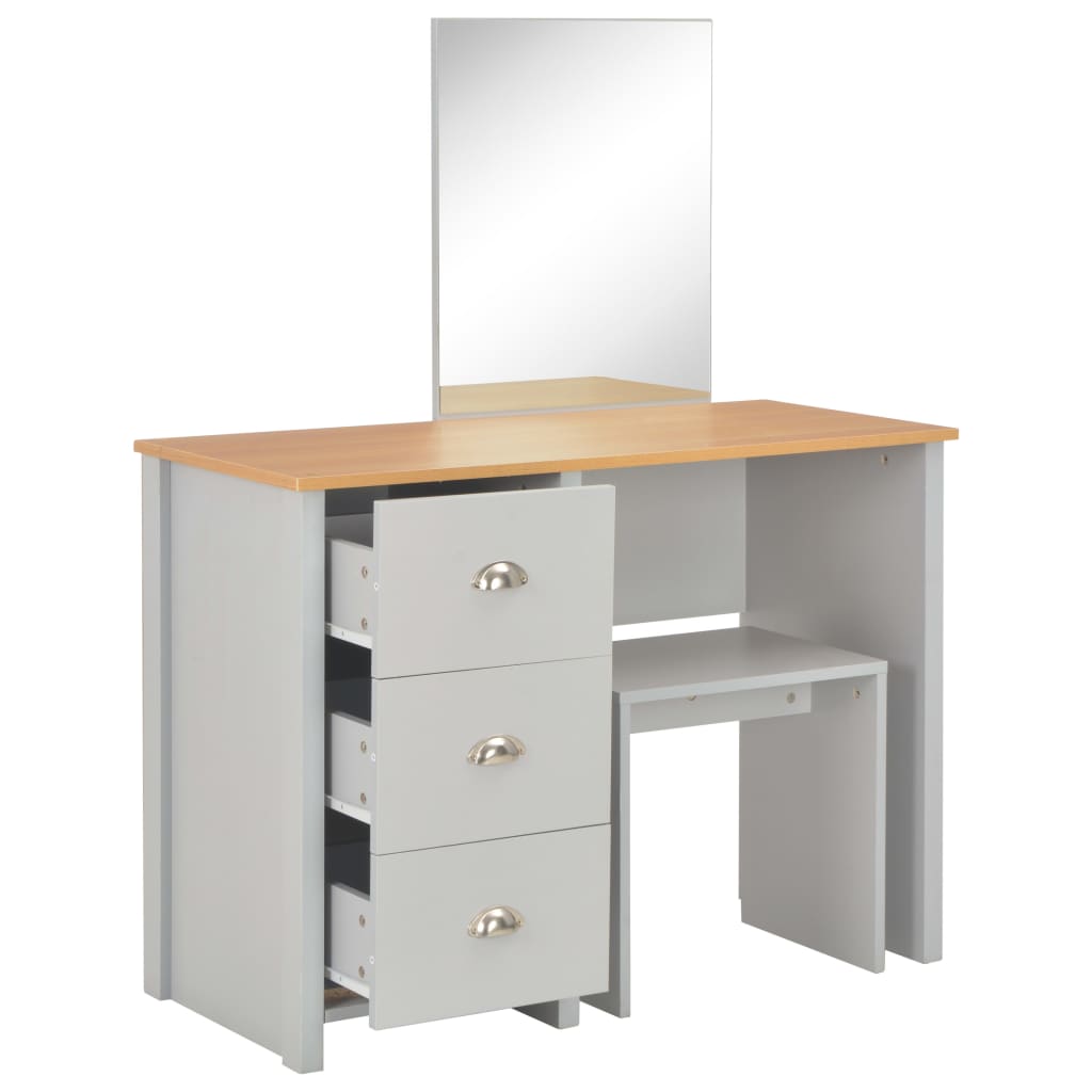 toiletbord med spejl og skammel 104x45x131 cm grå