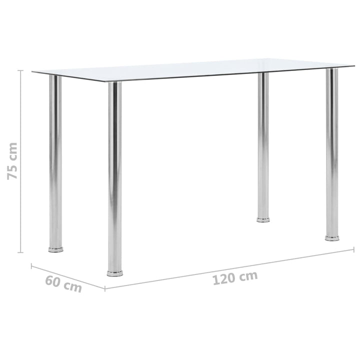 spisebord 120x60x75 cm hærdet glas gennemsigtig