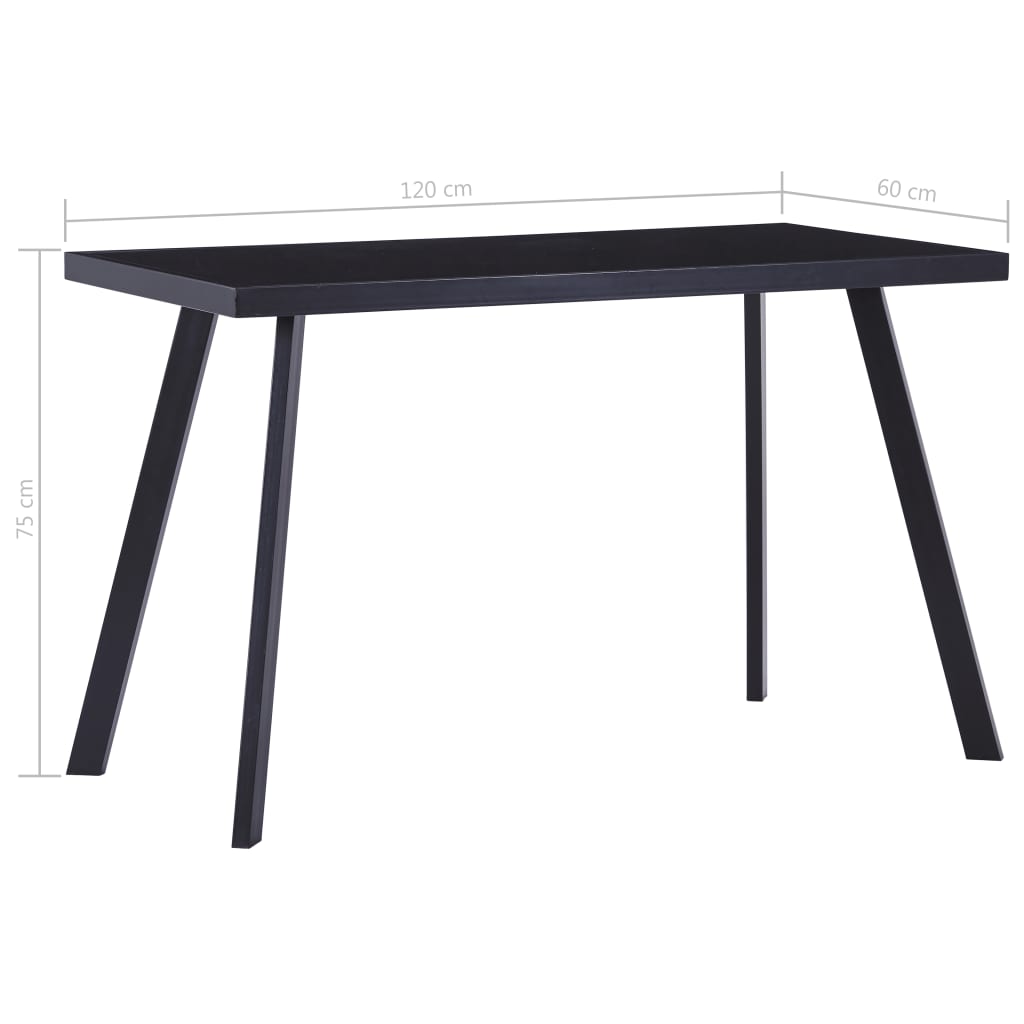 spisebord 120x60x75 cm hærdet glas sort