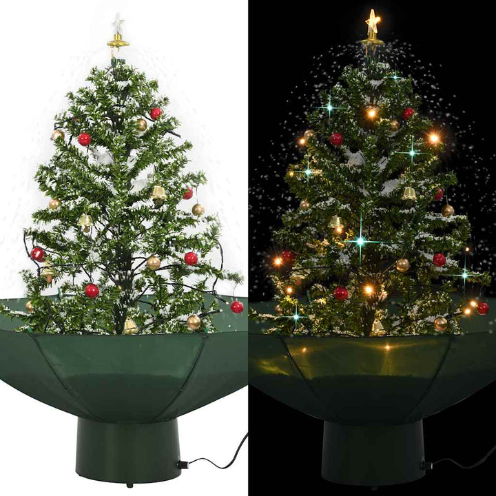 juletræ med snefald paraplyfod 75 cm grøn