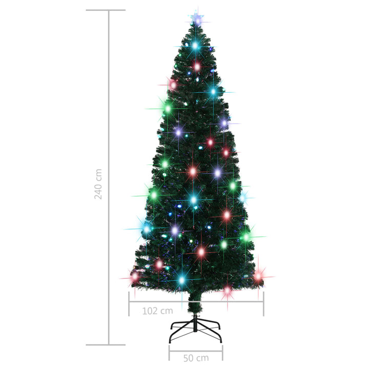 juletræ med juletræsfod og lys 240 cm fiberoptisk