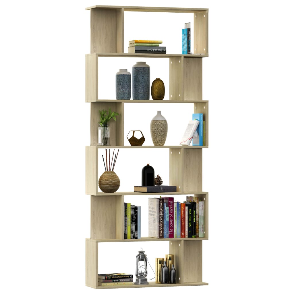 bogreol/rumdeler 80x24x192 cm konstrueret træ sonoma-eg